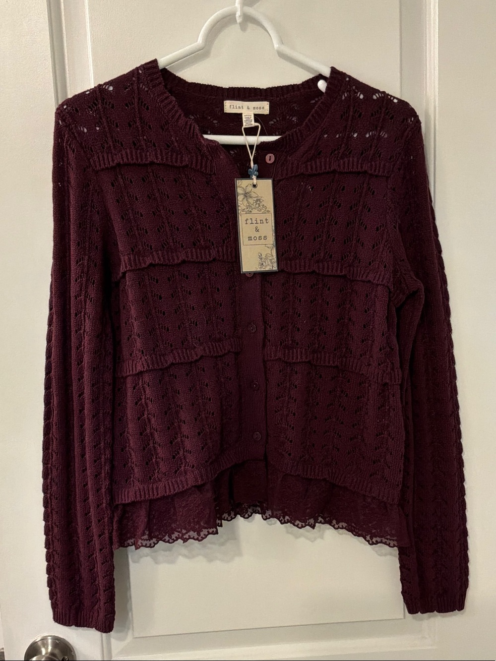 Flint & Moss Women's Burgundy Knit Button Cardigan